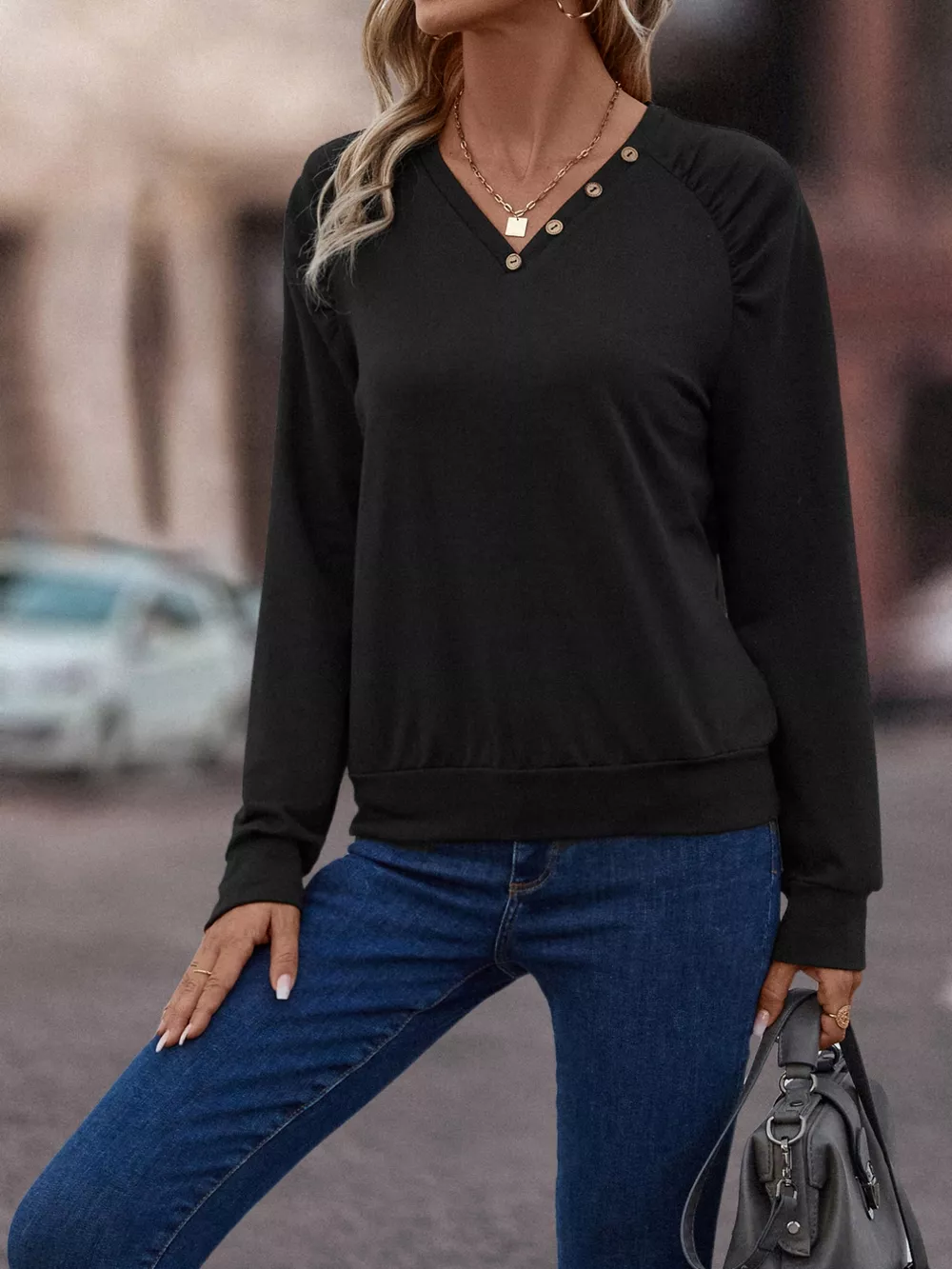 V-Neck Long Sleeve T-Shirt, image 5
