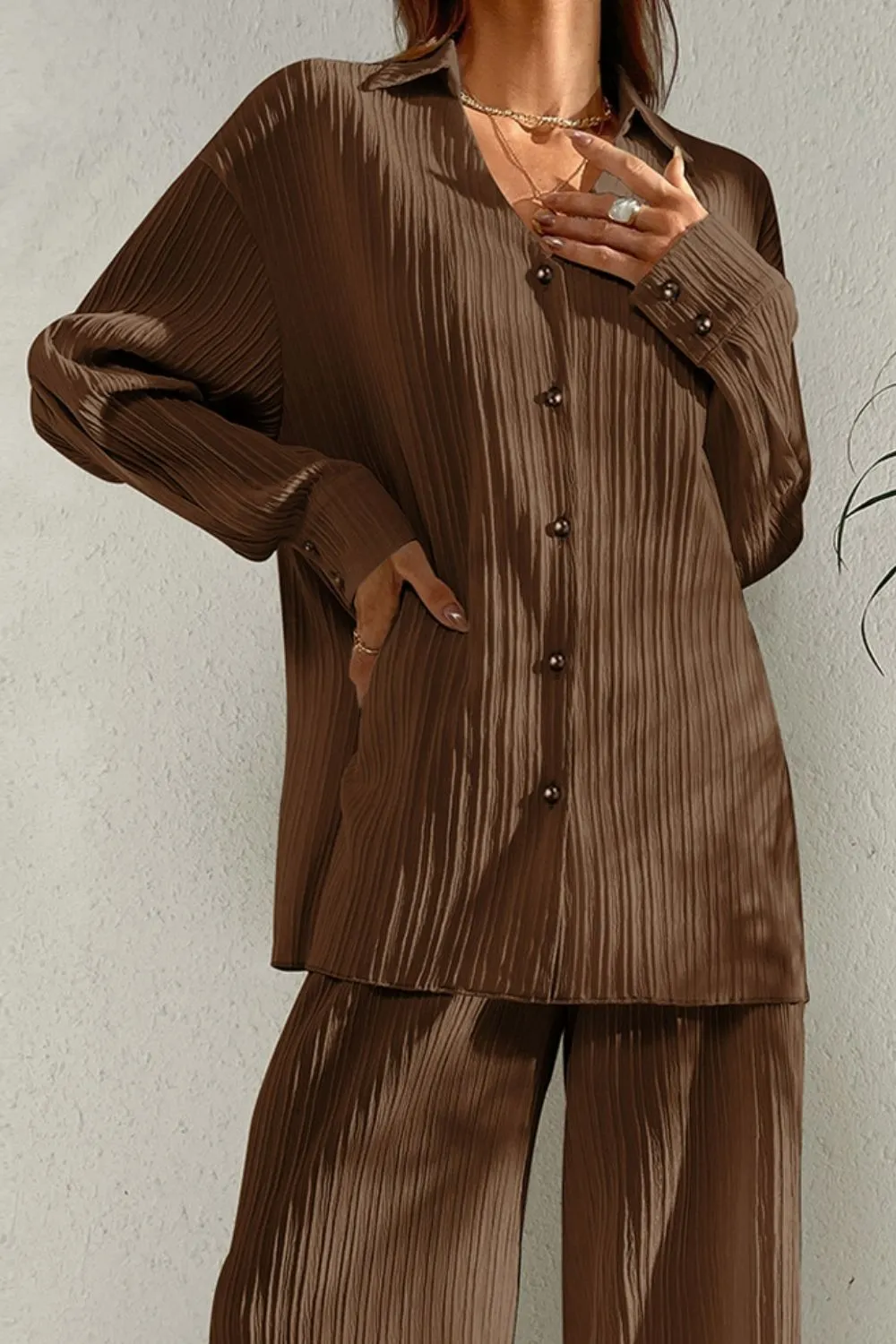 Johnny Collar Button Down Top and Pants Set, image 8