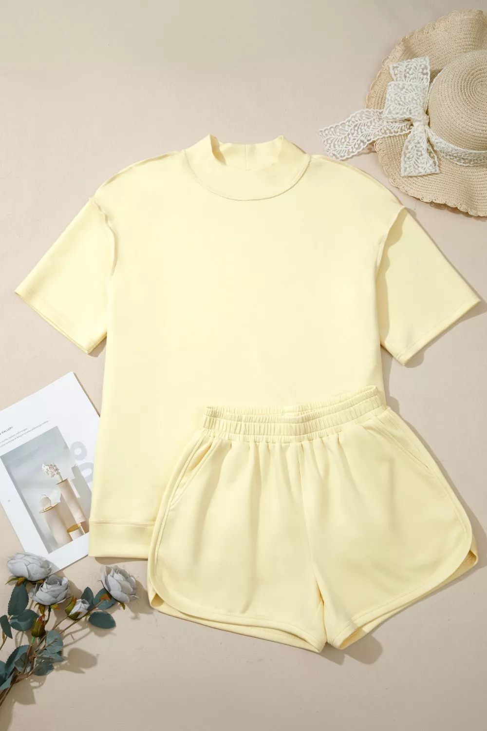 Relaxed Fit Mock Neck Top & Shorts Set, image 3