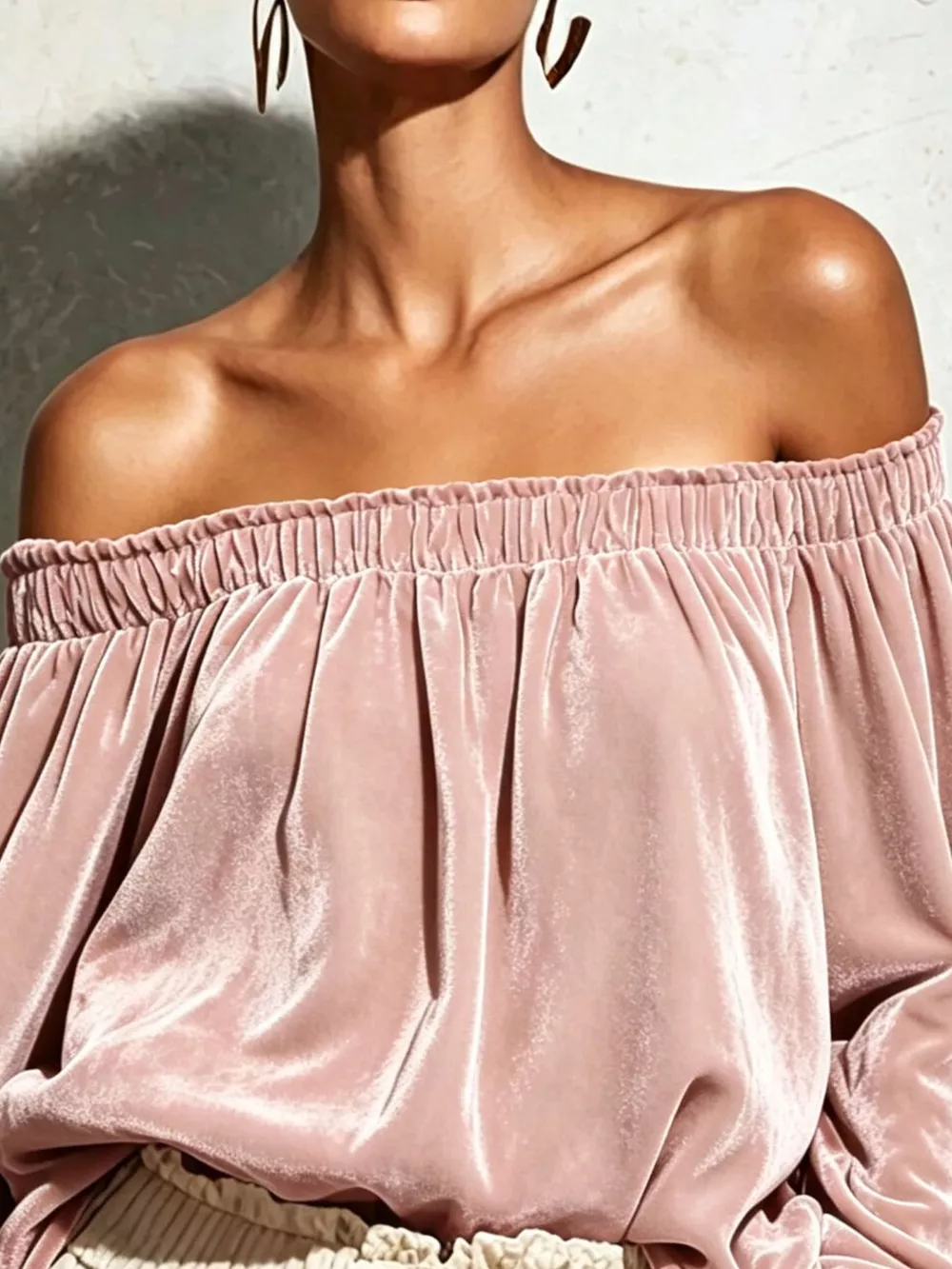 Off-Shoulder Velvet Long Sleeve T-Shirt, image 8