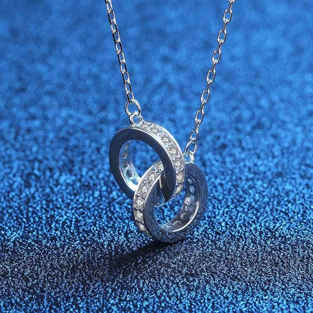 925 Sterling Silver Double Circle Pendant Necklace, image 7