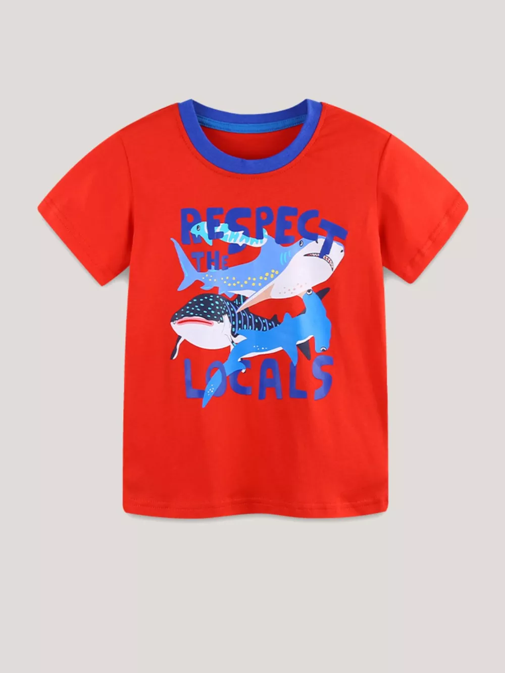 Children's Cartoon Shark Print Crew Neck Short Sleeve T-Shirt, image 2