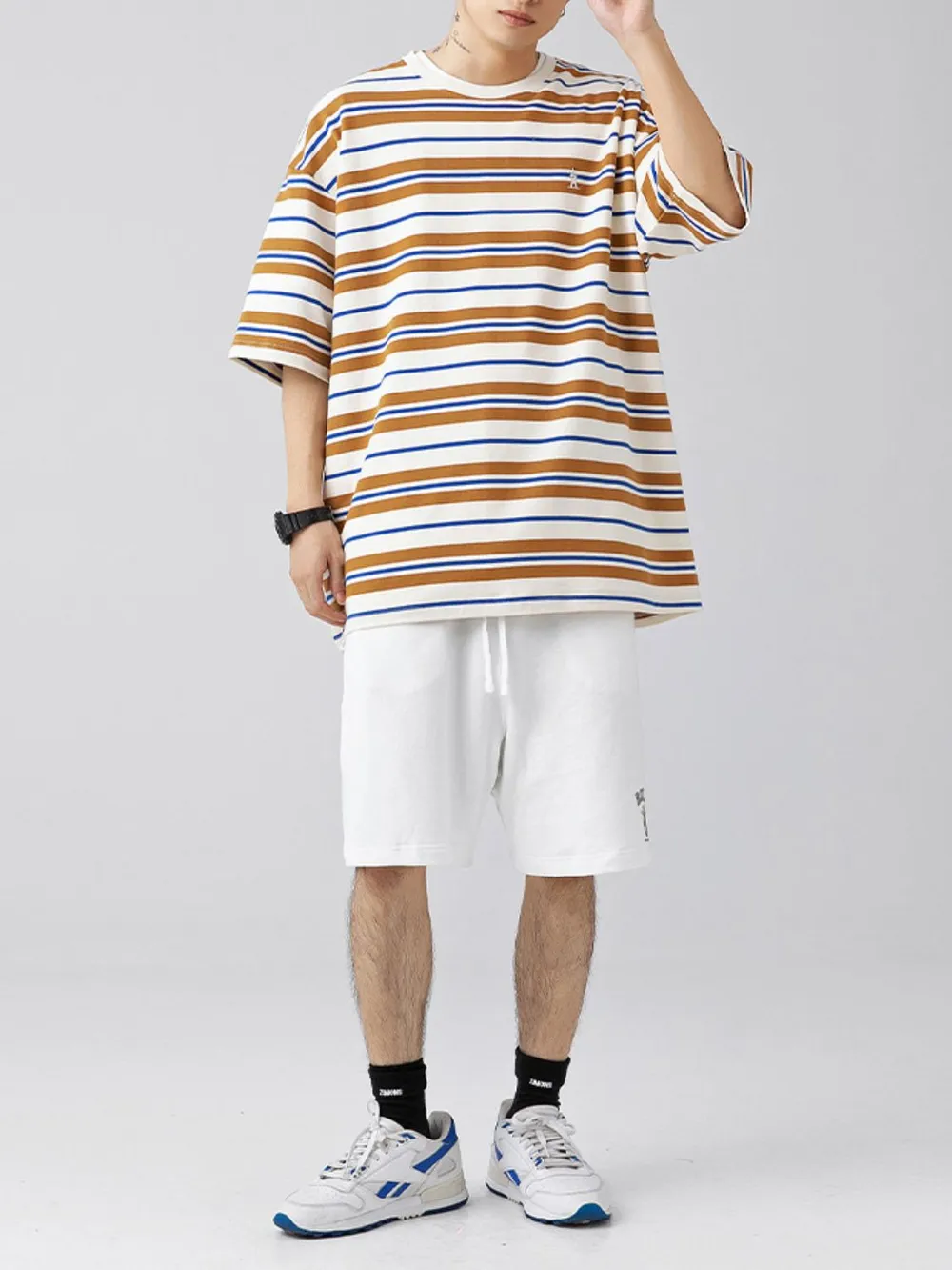 Men's Plus Size Basic style Round Neck Striped T-Shirt, image 11