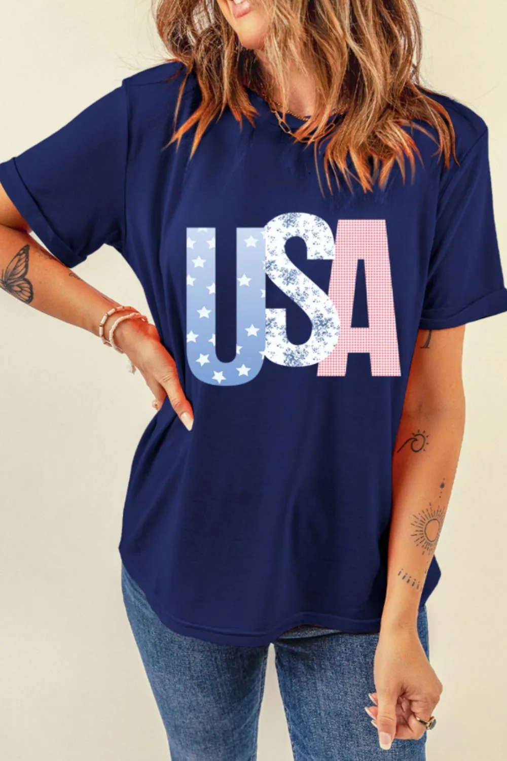 USA Letter Round Neck T-Shirt, image 6