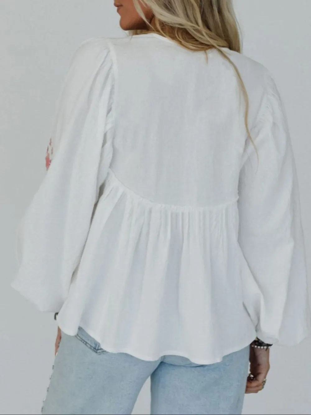Flower V Neck Babydoll Blouse, image 3