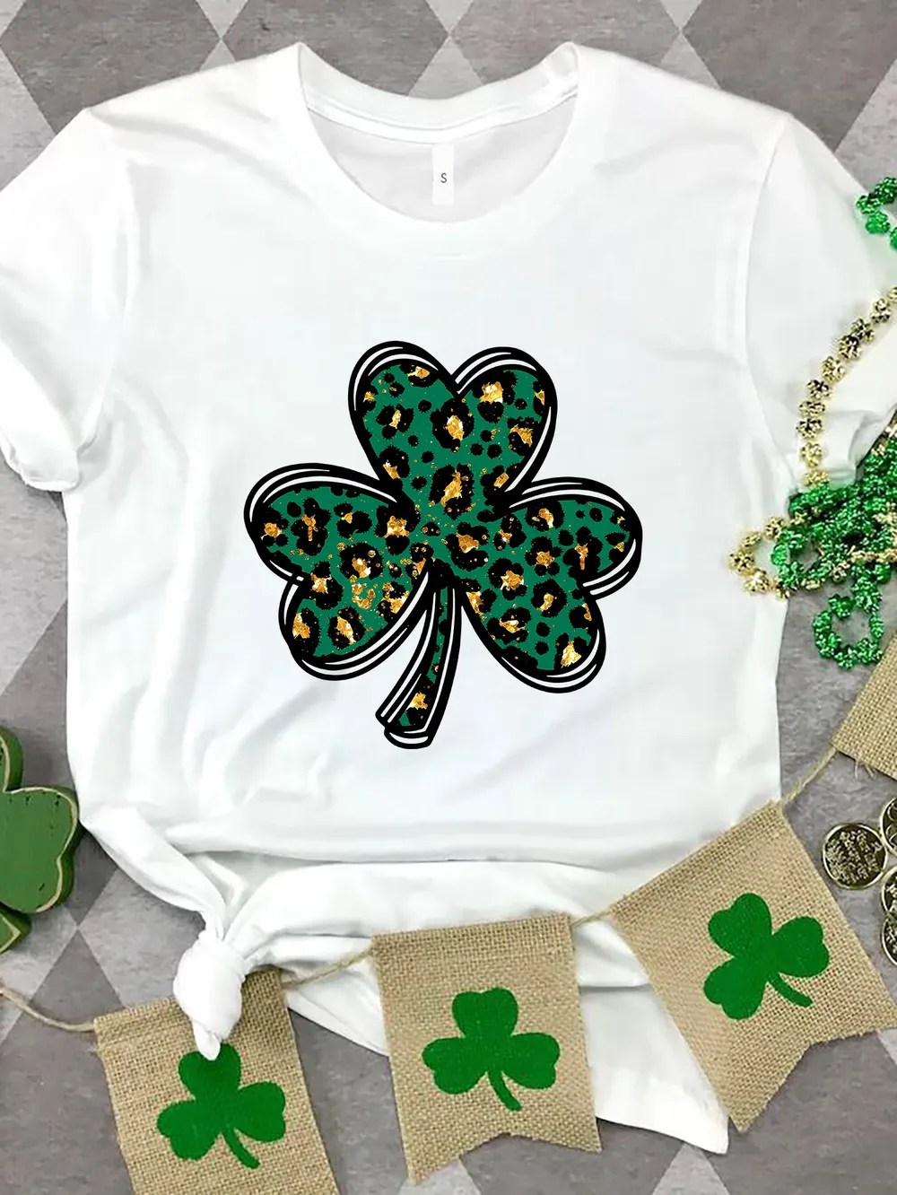 Lucky Clover Round Neck Short Sleeve T-Shirt, image 2