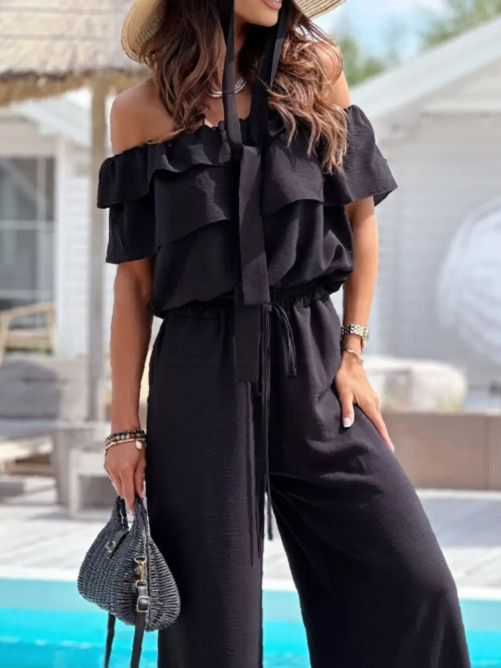 Off-Shoulder Ruffled Wide Leg Jumpsuit, image 11