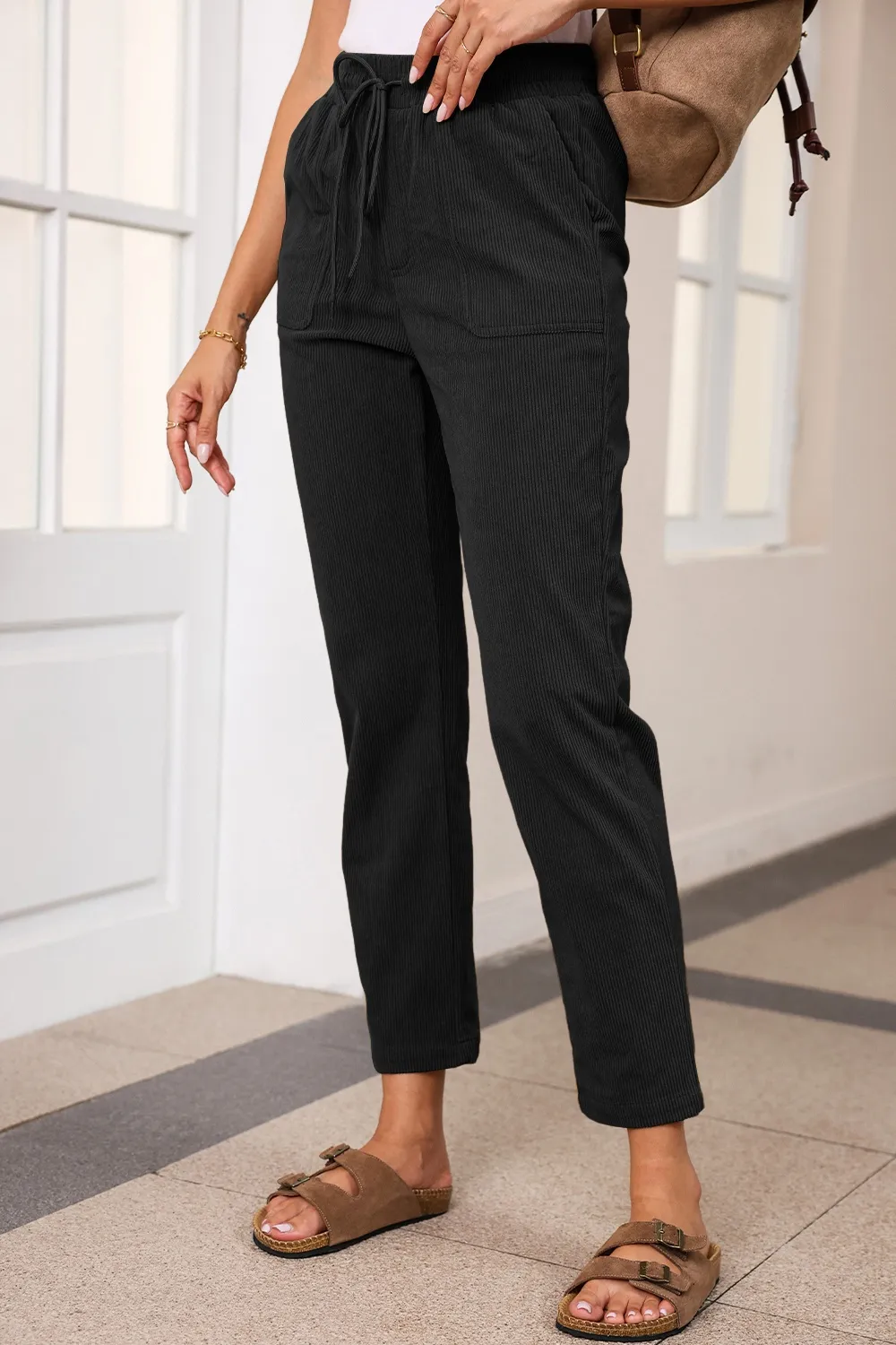 Drawstring Straight Pants with Pockets, image 17