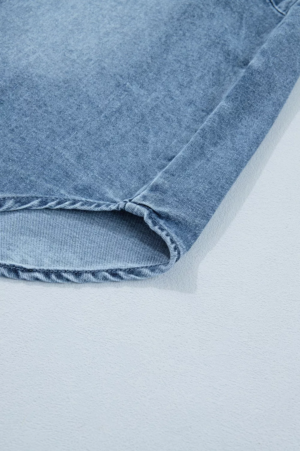 Frilled Short Sleeve Snap Button Denim Shirt, image 9