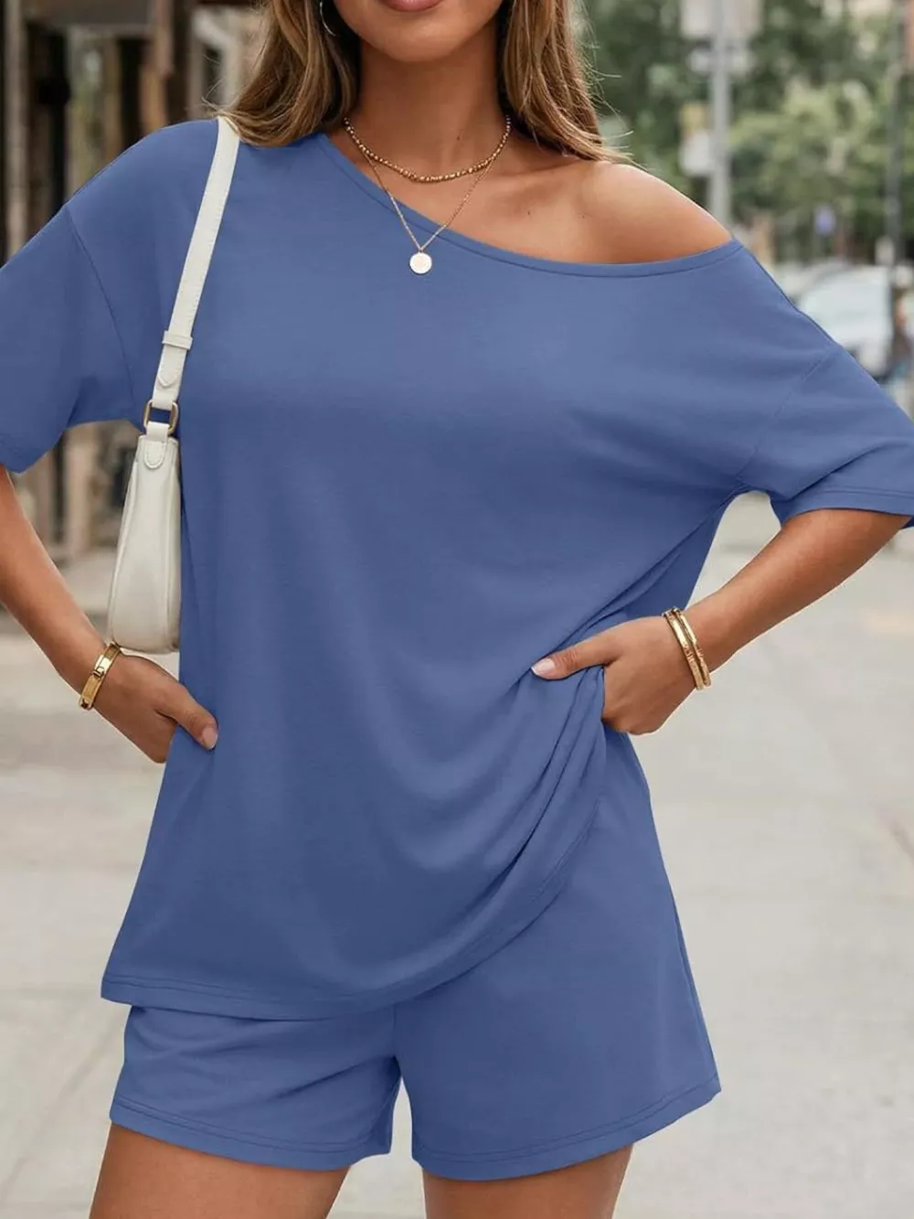Full Size One Shoulder Top and Shorts Set Plus Size, image 3