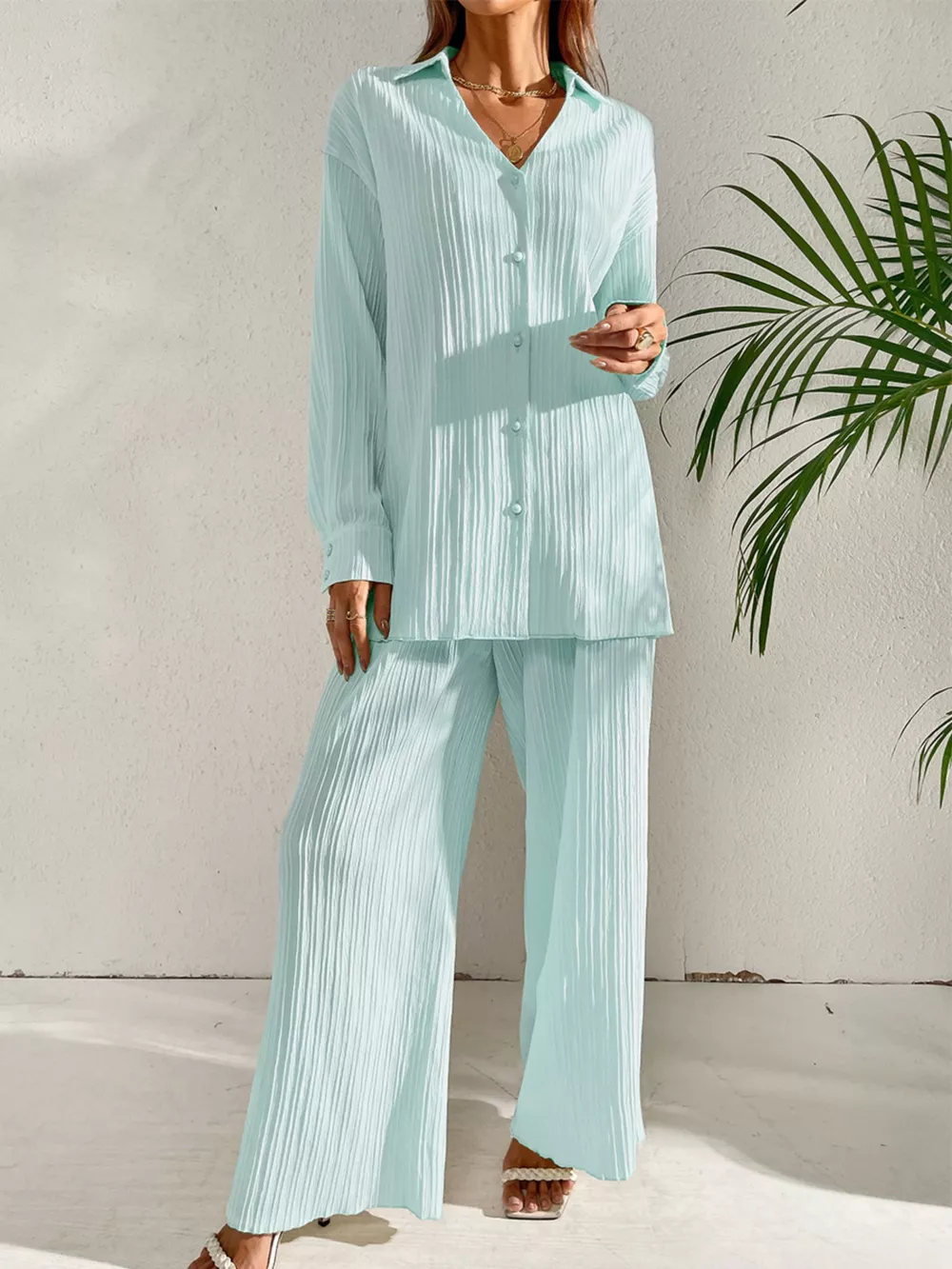 Long Sleeve Shirt & Wide Leg Pants Set, image 15