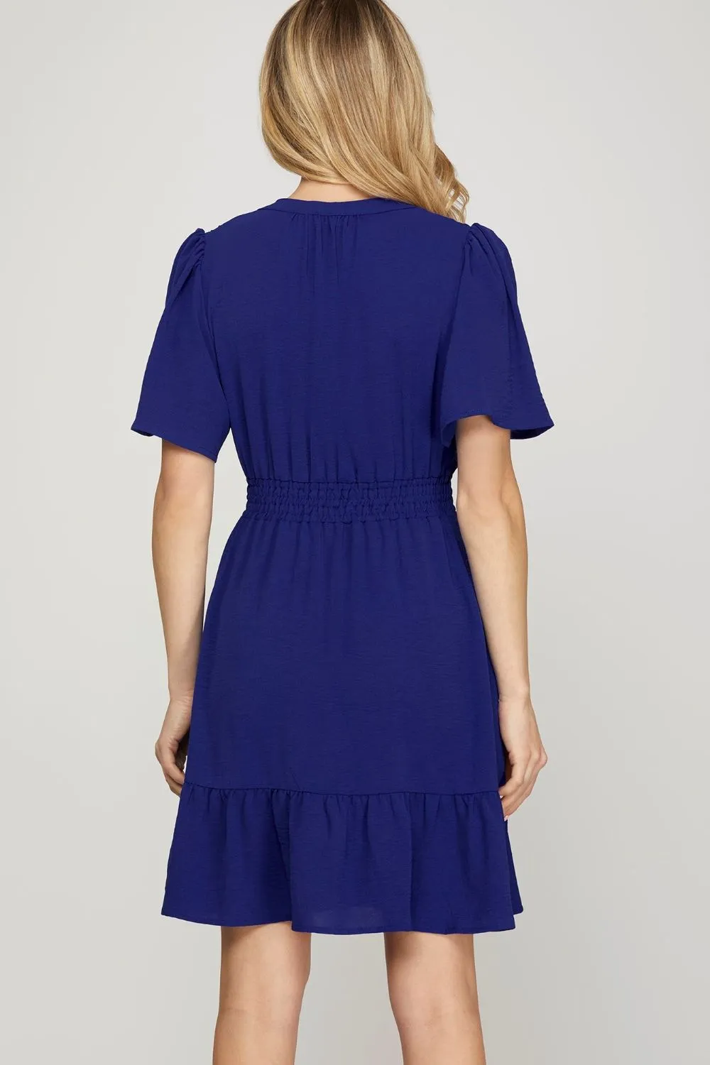 Ruffled Hem Notched Flutter Sleeve Mini Dress, image 3