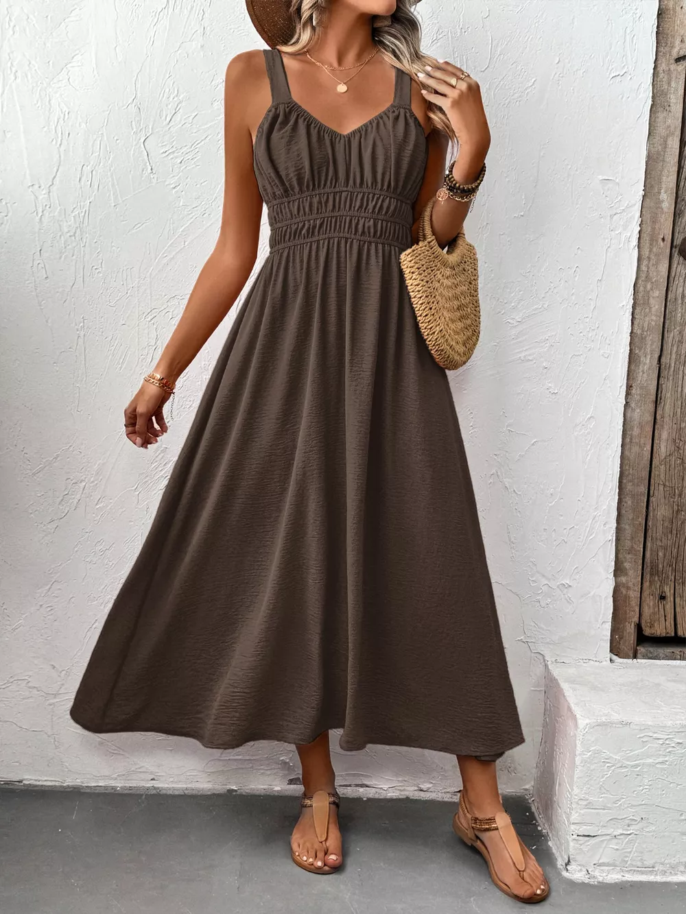 Sleeveless Smocked Casual Midi Dress, image 8