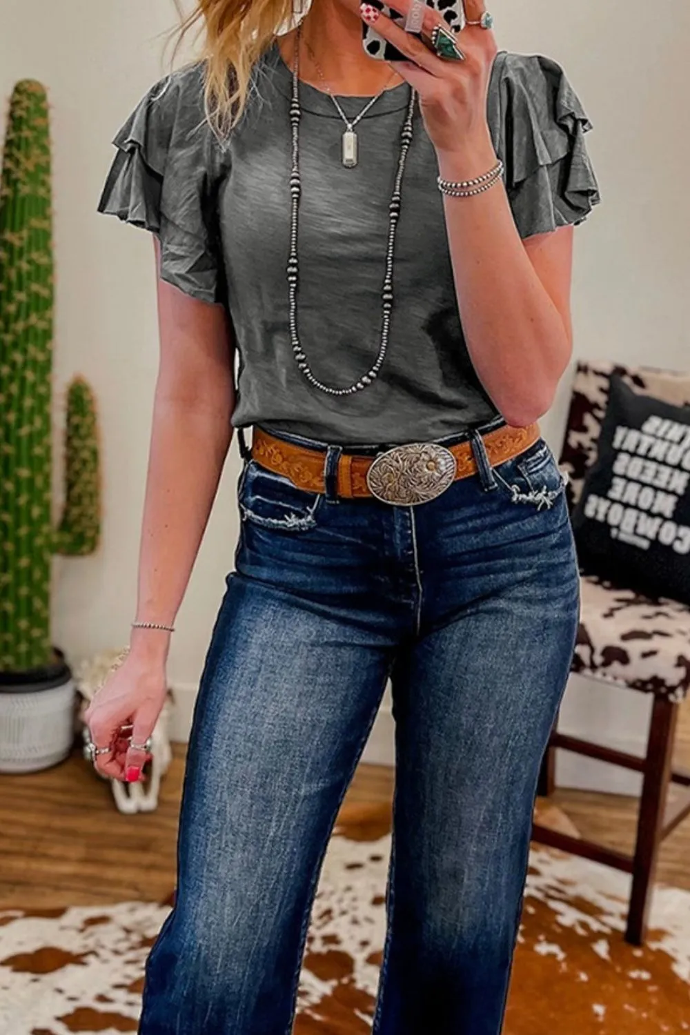 Round Neck Layered Short Sleeve Top, image 5