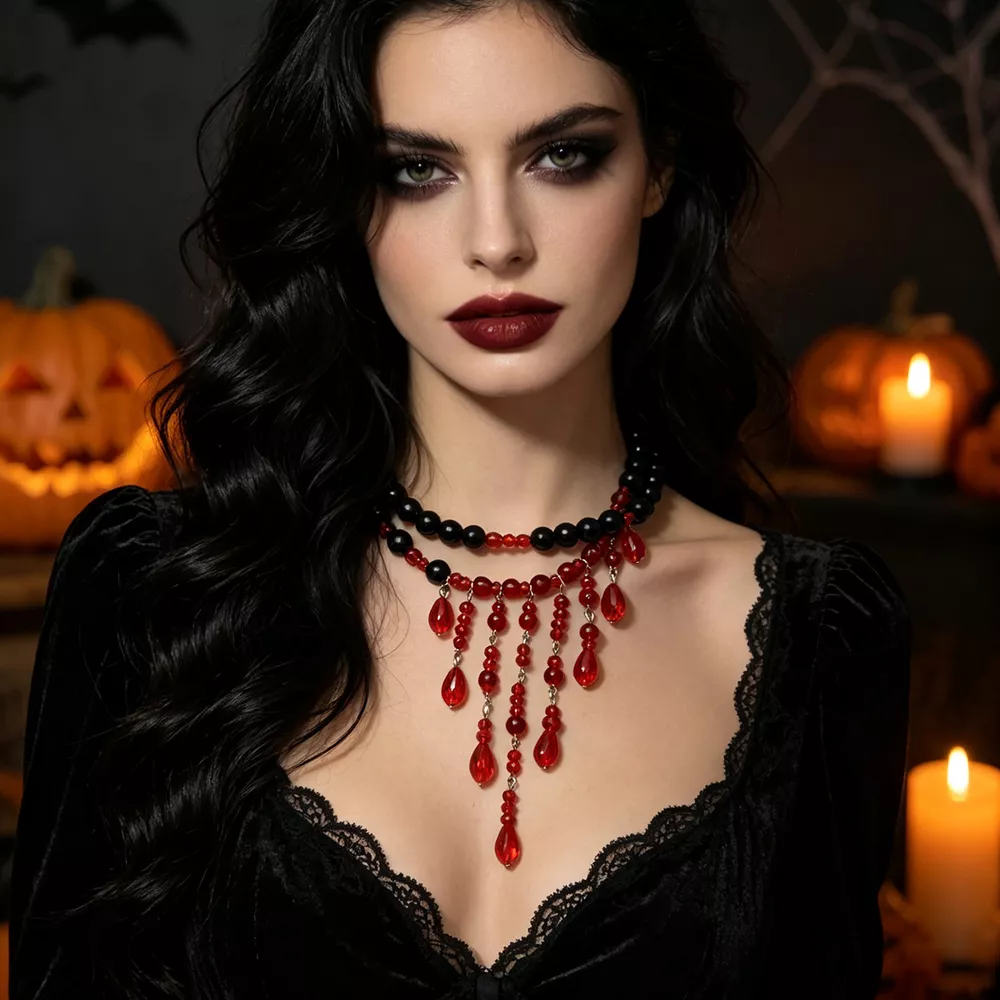 Halloween Teardrop Beaded Double Layered Necklace, image 3