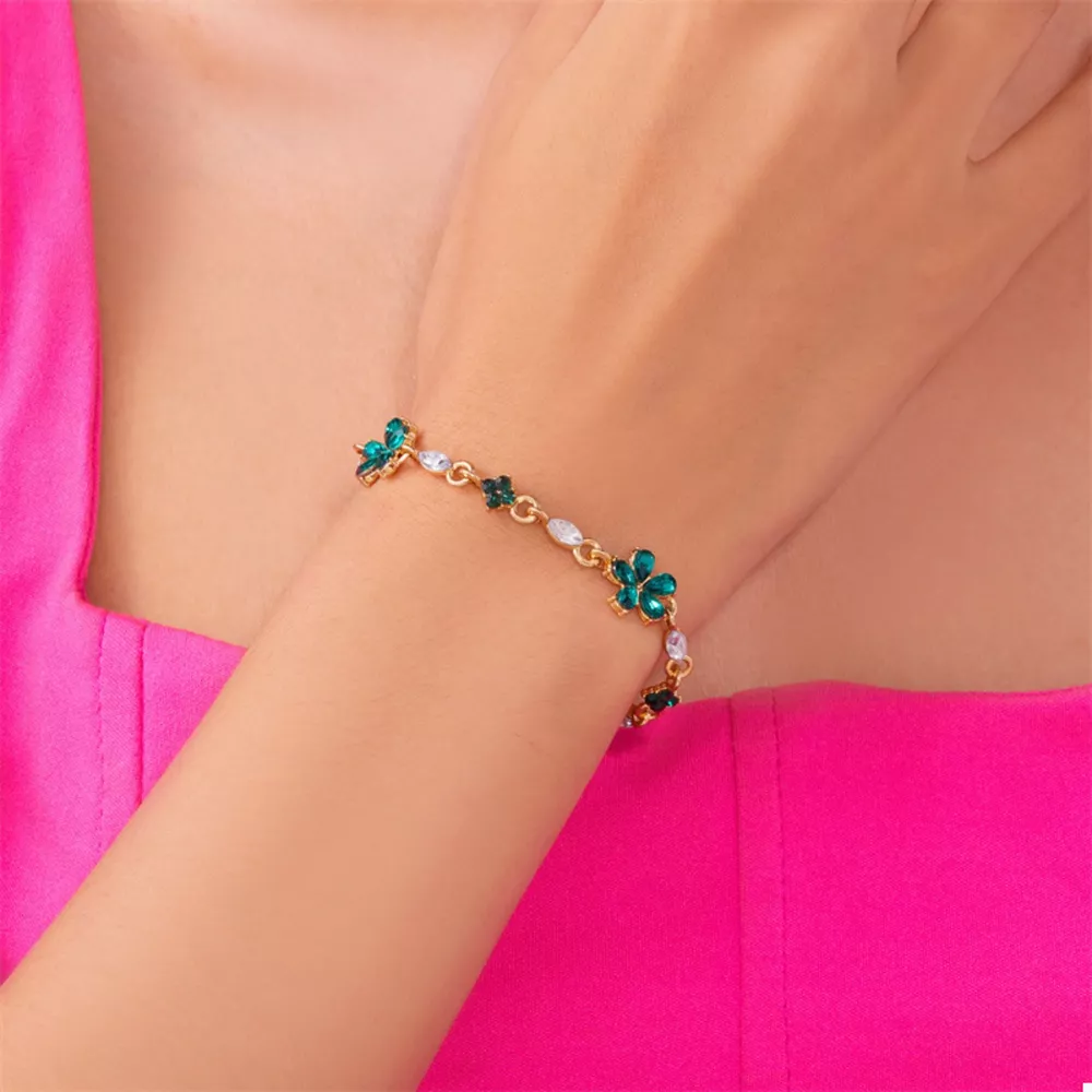 18K Gold-Plated Rhinestone Flower Bracelet