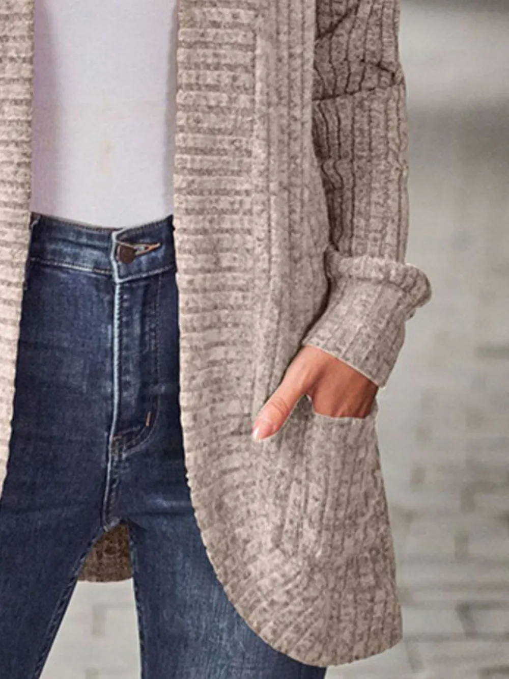 Ribbed Knit Open Front Cardigan with Pockets, image 9