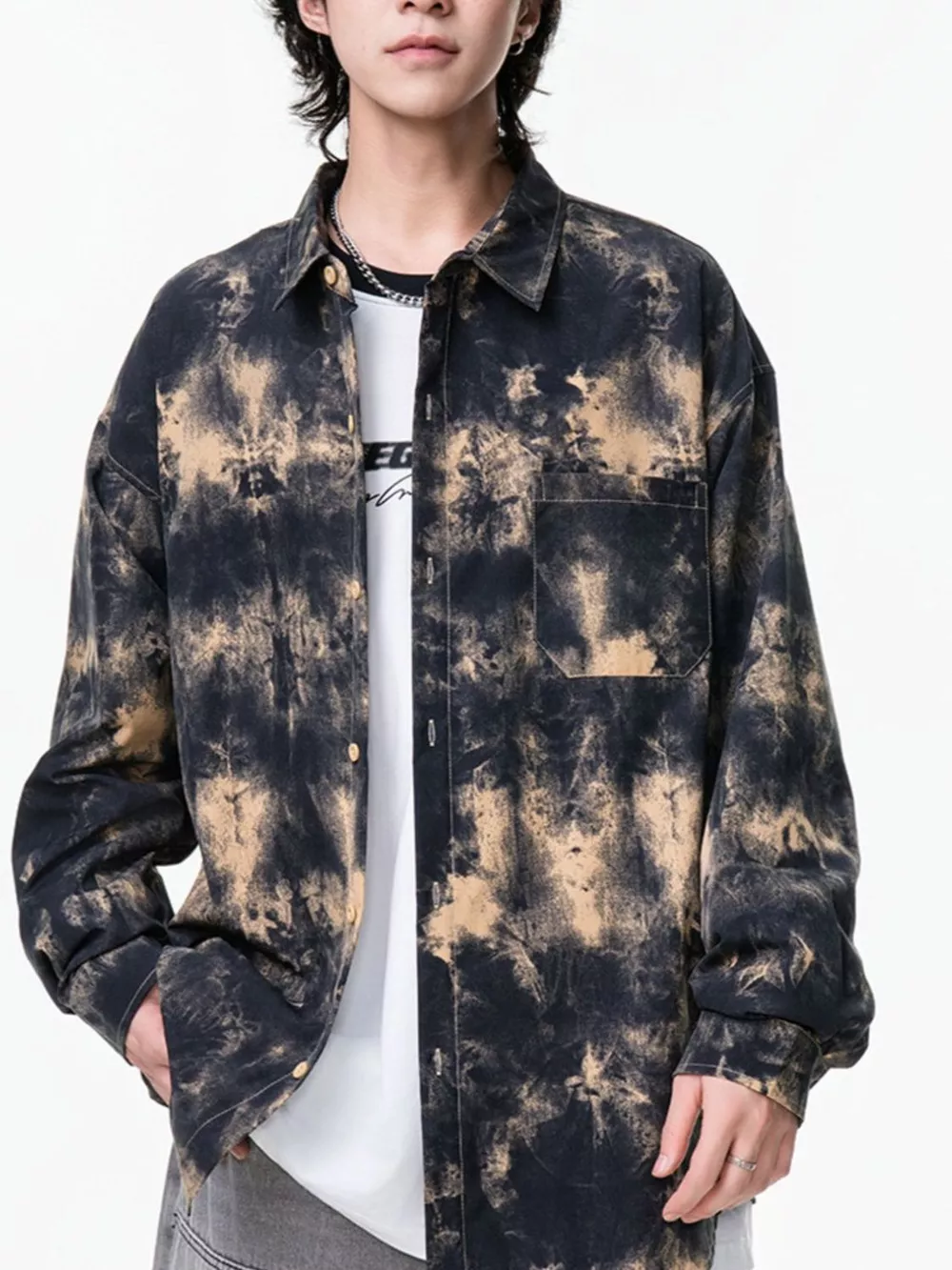Men's Plus Size Tie-Dye Button-Up Shirt, image 6