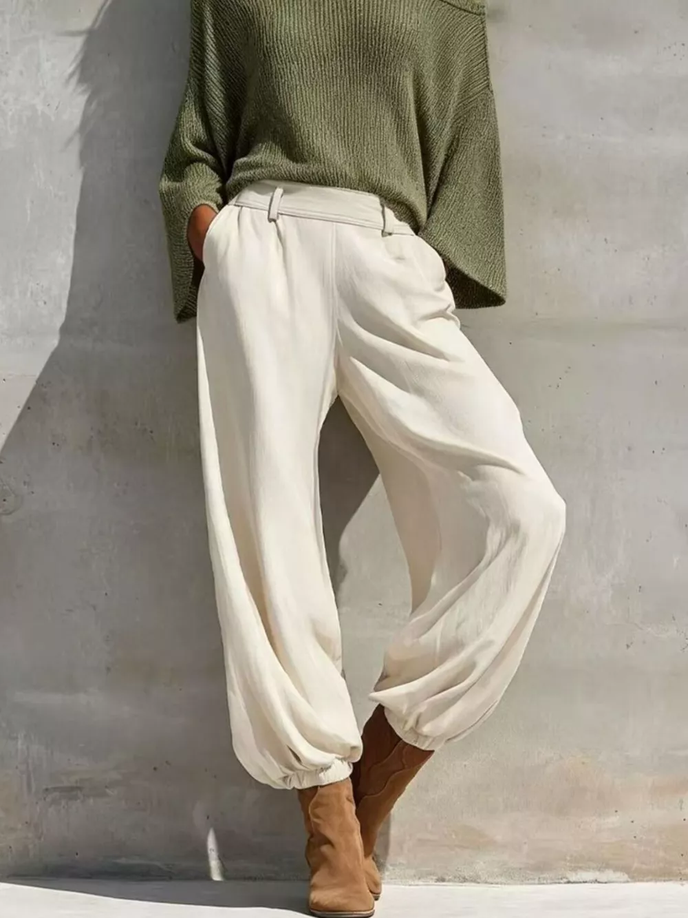 One-Shoulder Knit Top and High-Waisted Pants Set, image 6