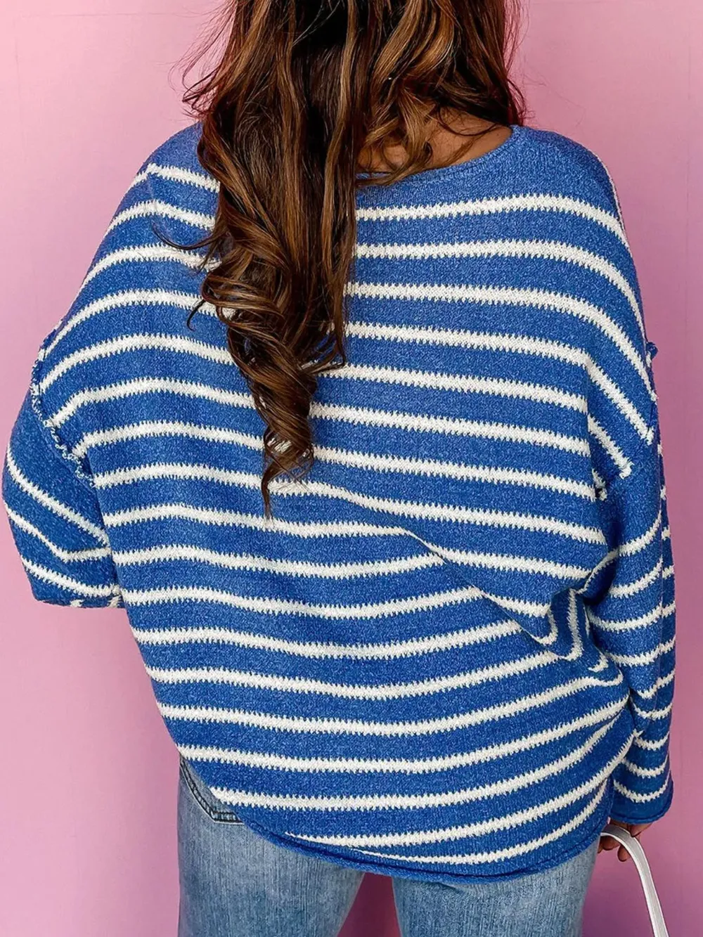 Plus Size Striped Round Neck Dropped Shoulder Sweater, image 3