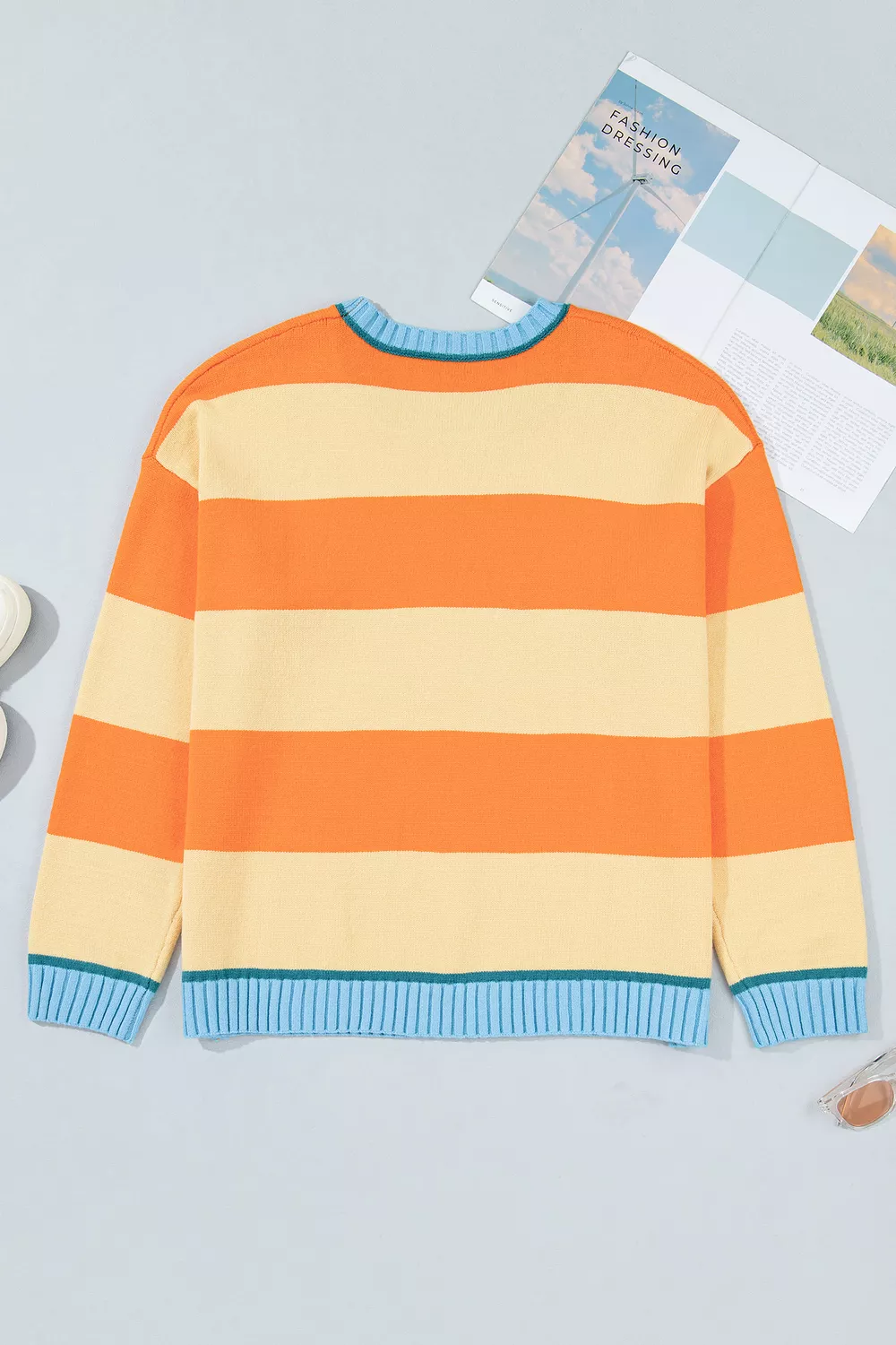 Plus Size Striped Color Block Round Neck Long Sleeve Oversized Sweater, image 4