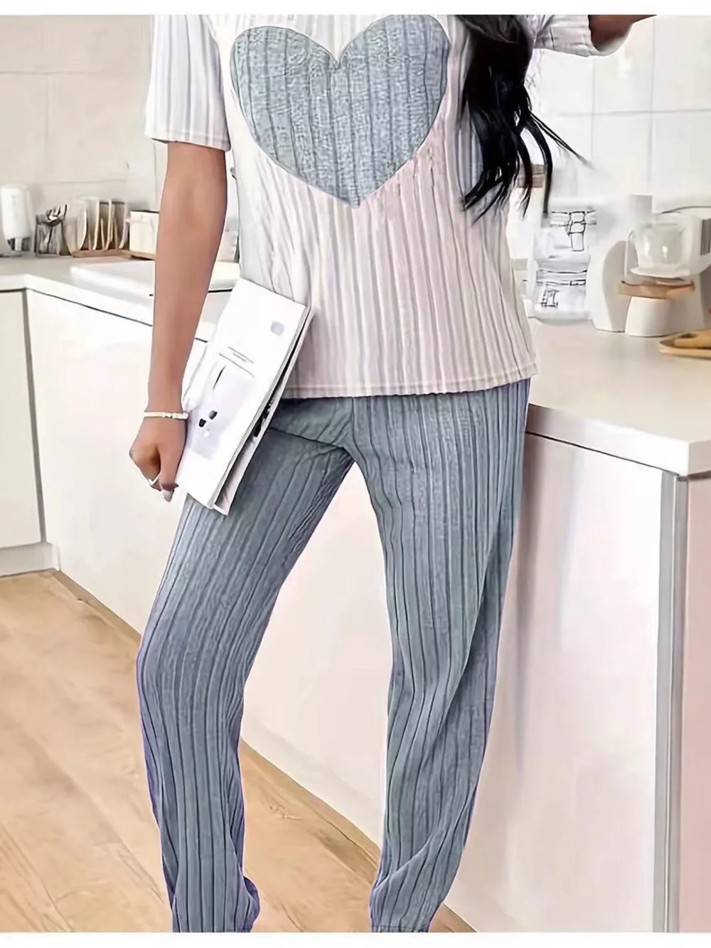 Heart Ribbed Knit Top and Pants Lounge Set, image 3