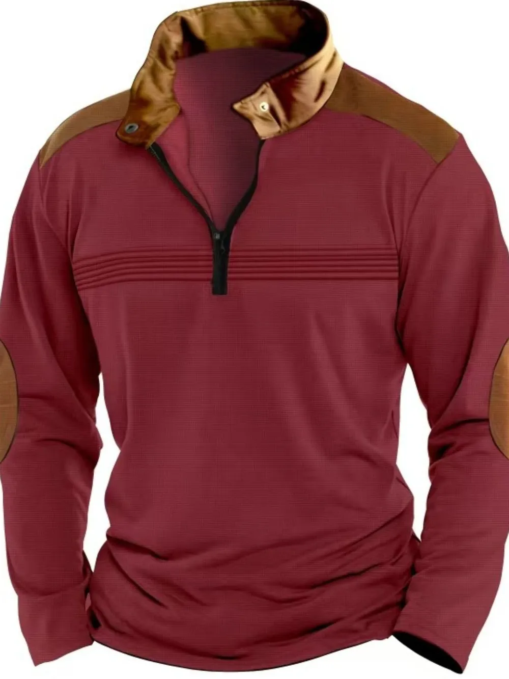 Men's Full Size Contrast Half Zip Long Sleeve Polo Plus Size, image 4