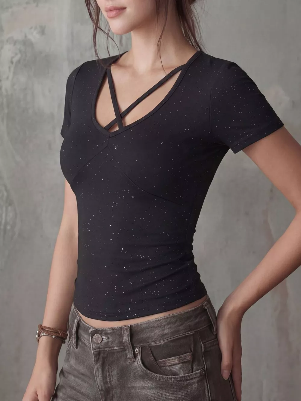 Crossover Short Sleeve Fitted T-Shirt, image 3