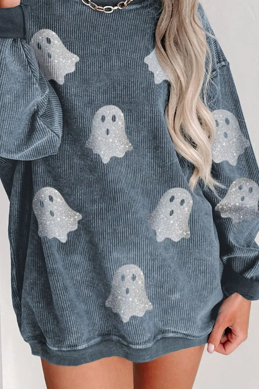 Glitter Ghost Round Neck Long Sleeve Sweatshirt, image 7