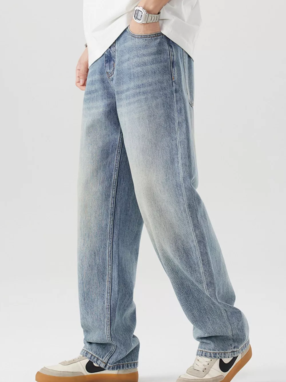 Men's Vintage Wash Loose Fit Jeans, image 7