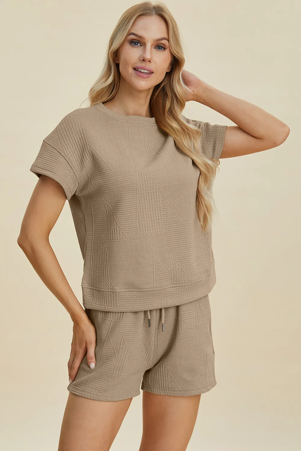 Full Size Texture Short Sleeve Top and Shorts Set, image 29
