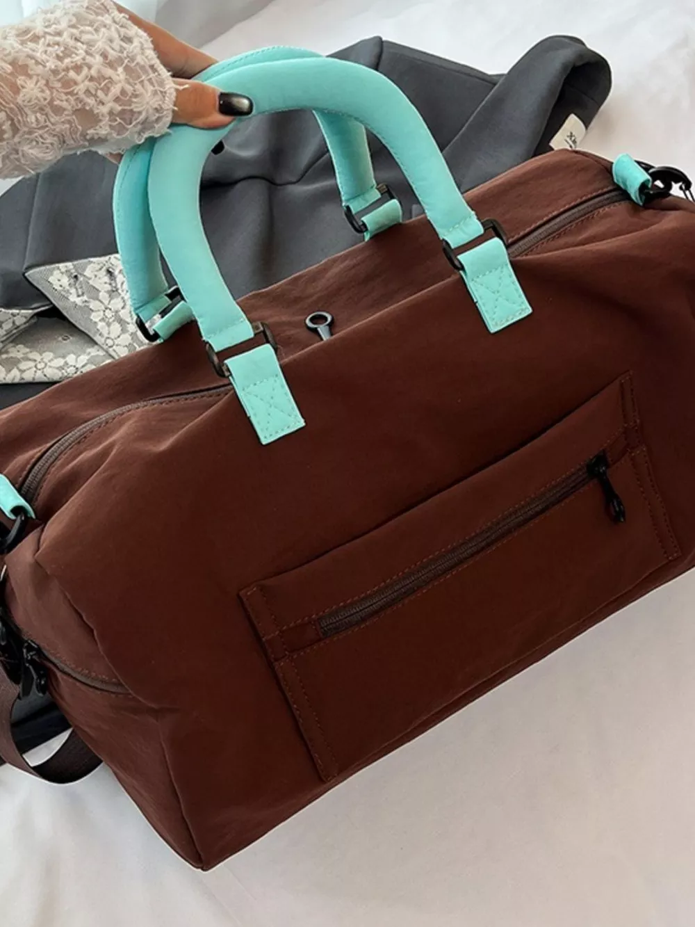 Plaid Oxford Sloth Travel Bag, image 8