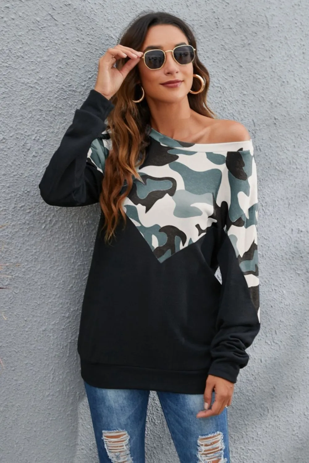 Camouflage Round Neck Long Sleeve Sweatshirt, image 4