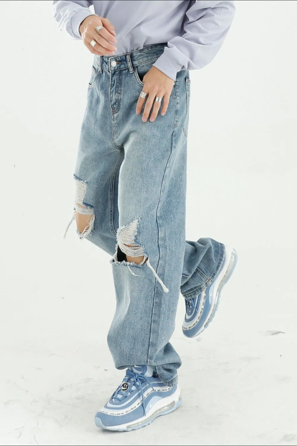 Distressed Wide Leg Jeans with Pockets, image 5