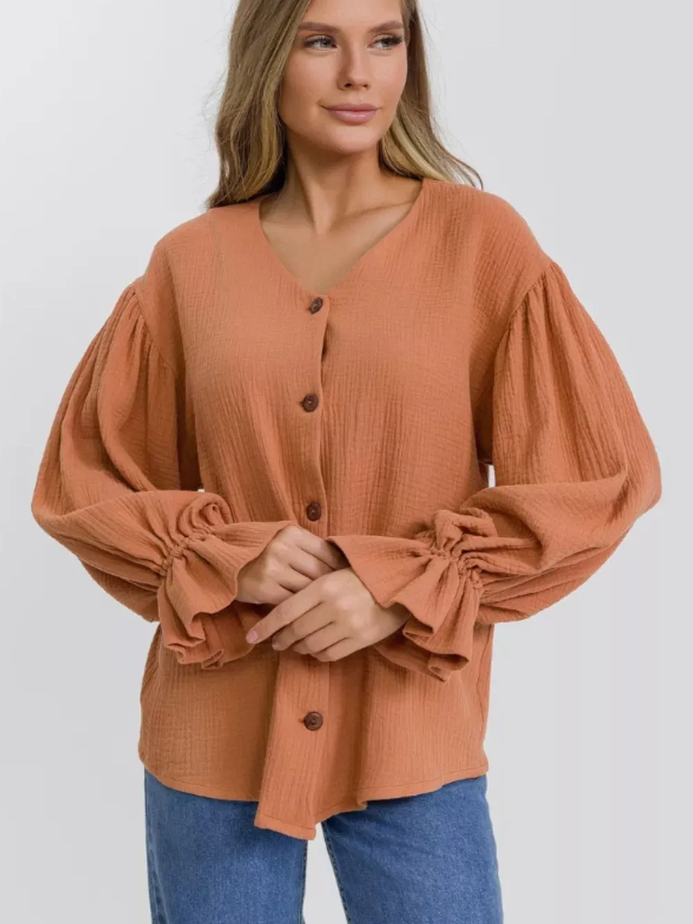 Button Up Flounce Sleeve Shirt, image 2