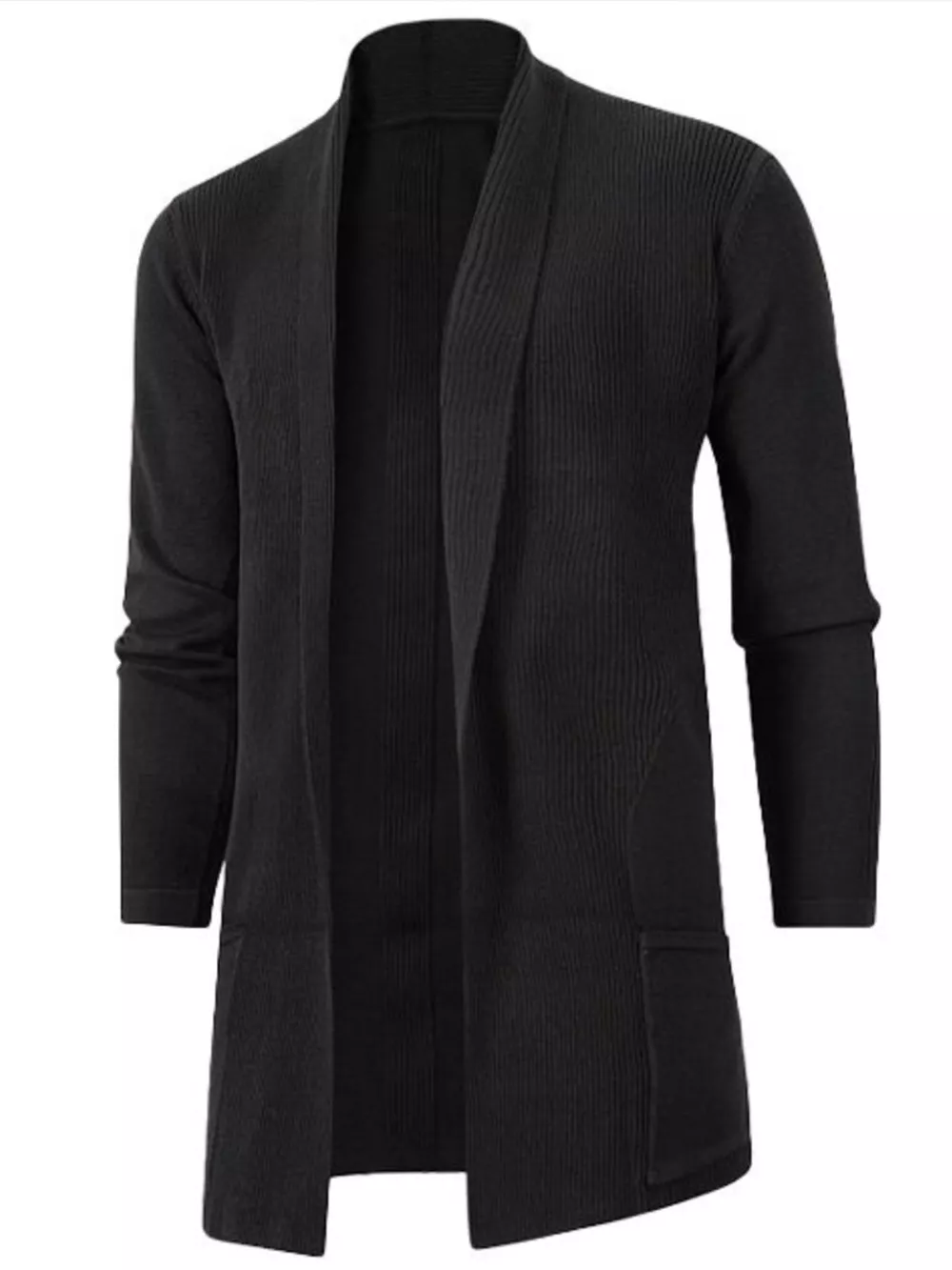 Men's Plus Size Solid Color Open Front Long Sleeve Knit Cardigan