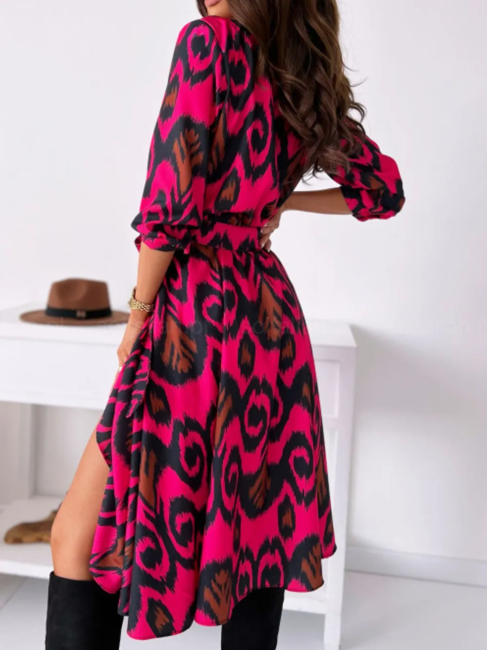 Printed Tie Waist Midi Dress, image 16