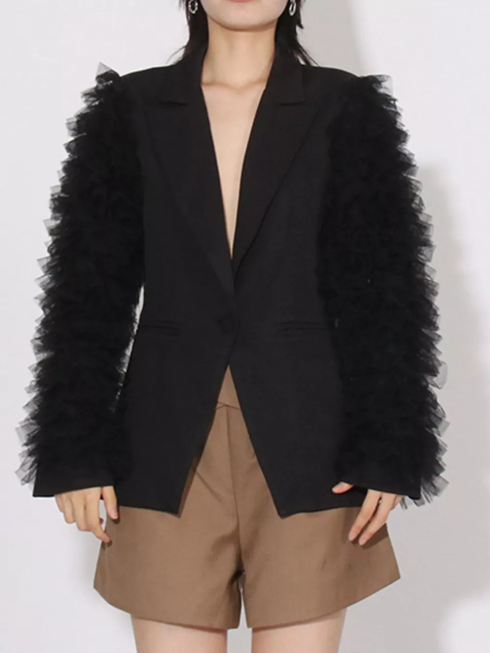One Button Mesh Long Sleeve Blazer, image 3