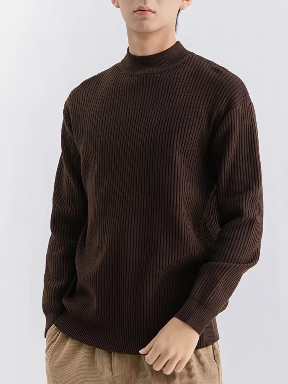 Men's Plus Size Ribbed Mock Neck Sweater, image 7
