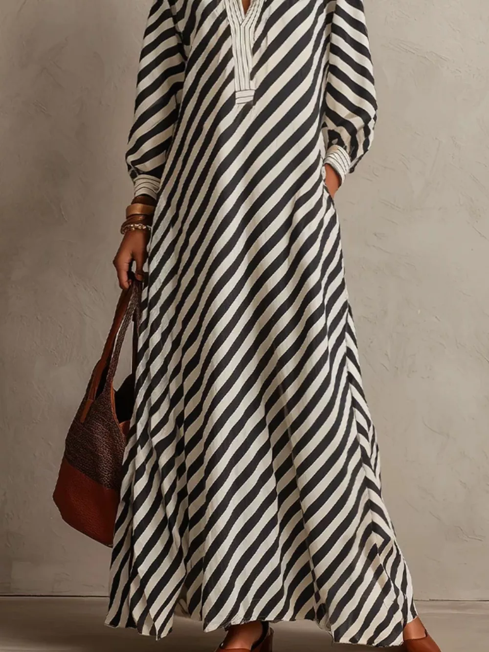 Striped Long Sleeves Maxi Dress, image 3