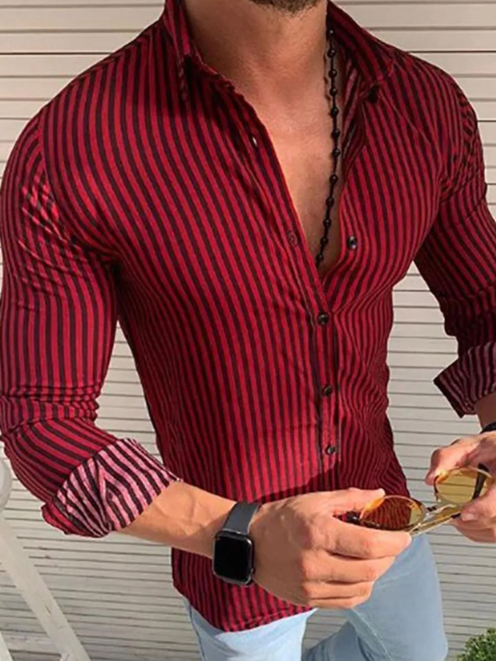 Men's Full Size Striped Button Up Long Sleeve Shirt Plus Size, image 2