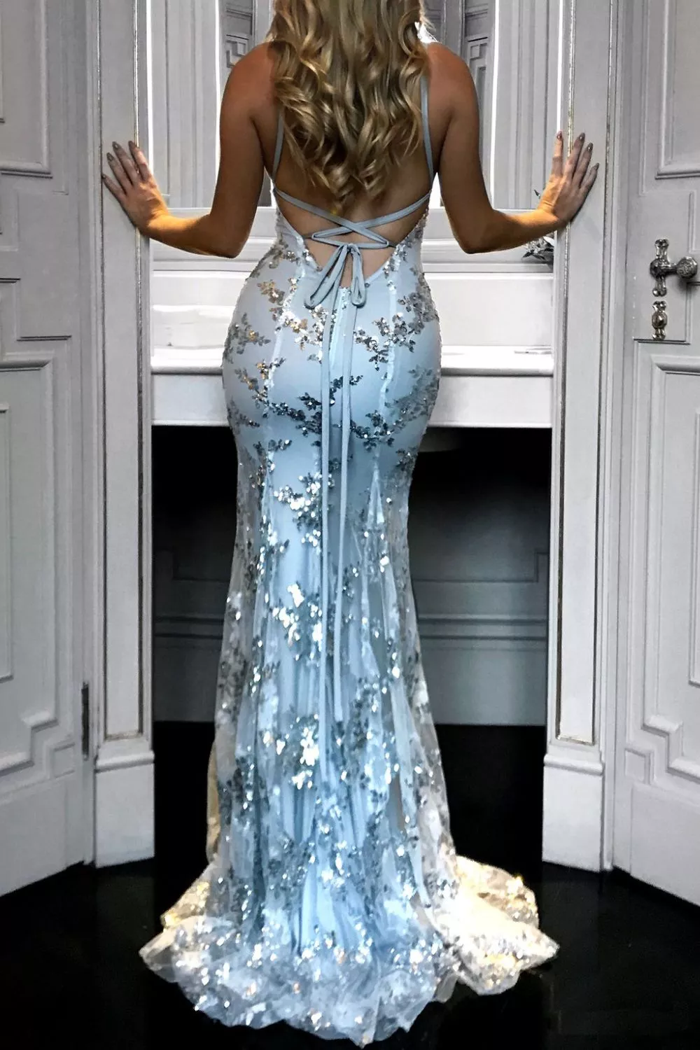 Full Size Sequin Tie Back V-Neck Maxi Dress Plus Size, image 18
