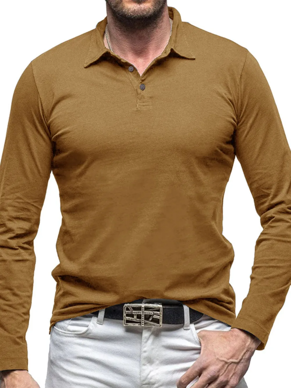 Men's Collared Neck Long Sleeve Polo, image 12