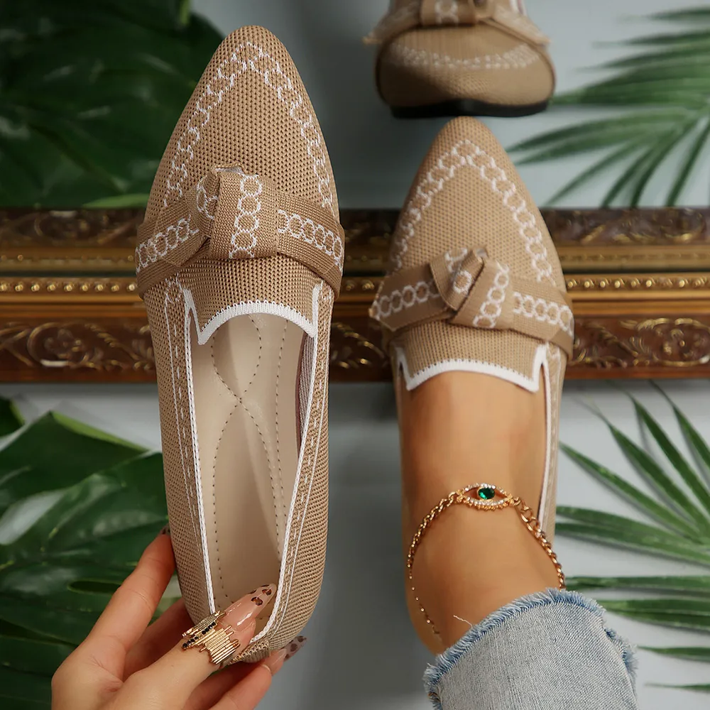 knitted Slip-On Flats with Bow, image 7