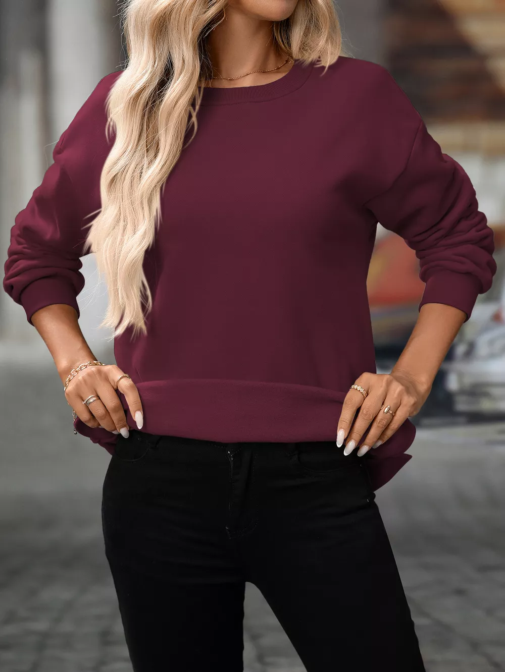 Casual Solid Color Long Sleeve Sweatshirt, image 17