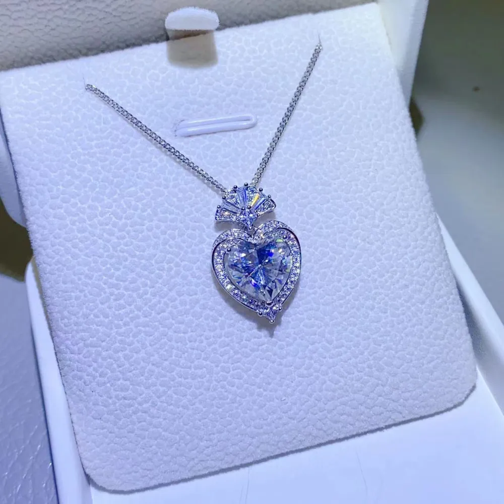 3 Carat Moissanite 925 Sterling Silver Heart Pendant Necklace, image 2