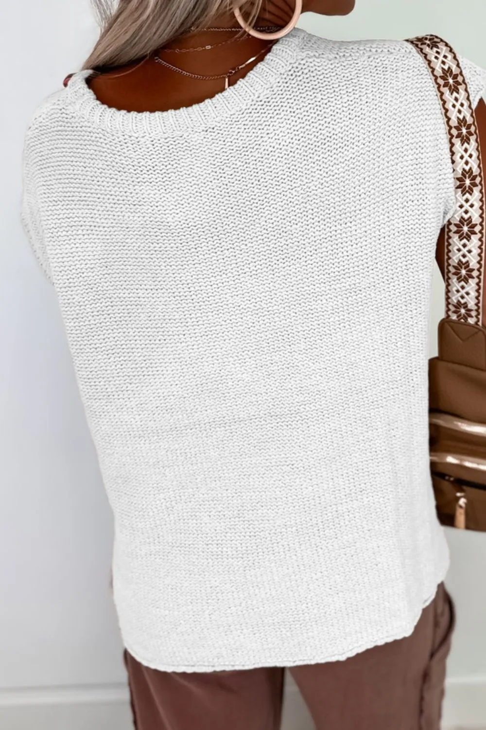 Side Slit Round Neck Knit Top, image 9