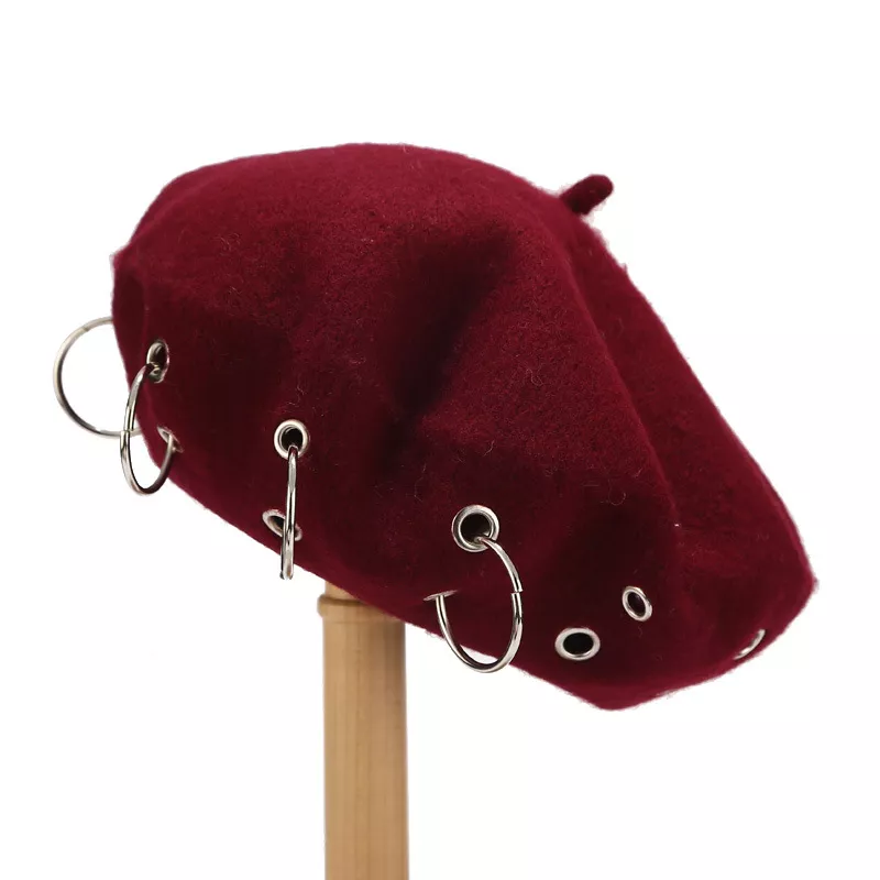 Metal Ring Embellished Beret Hat, image 6