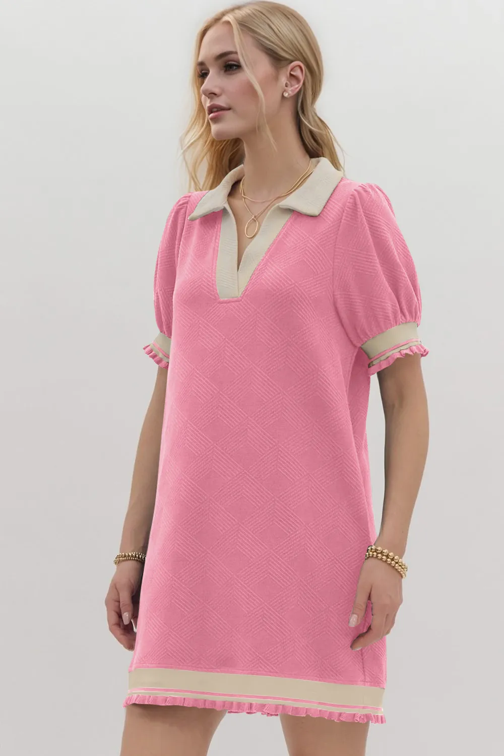 Frill Contrast Trim Jnny Collar Short Sleeve Mini Dress, image 15