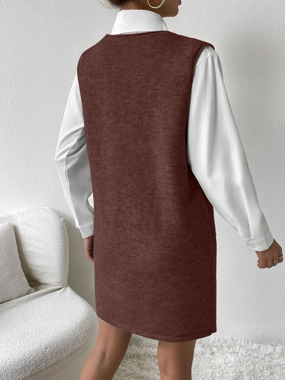 V-Neck Sleeveless Sweater Dress with Pockets, image 14